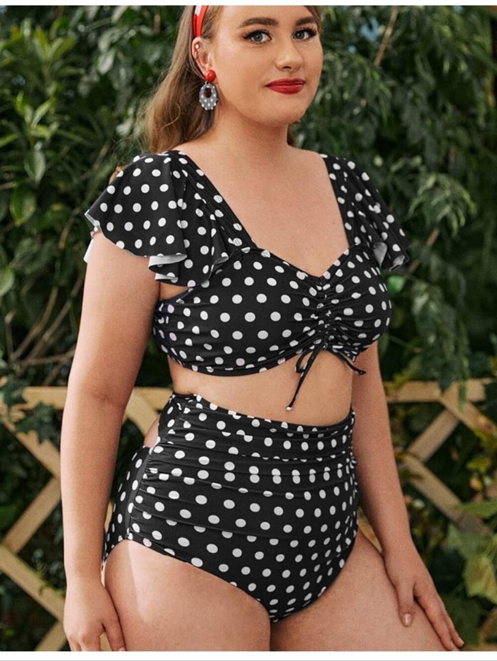 Retro 2 Piece Tankini Swimsuit Ruffled Ruched High Waisted Vintage Bathing Suit